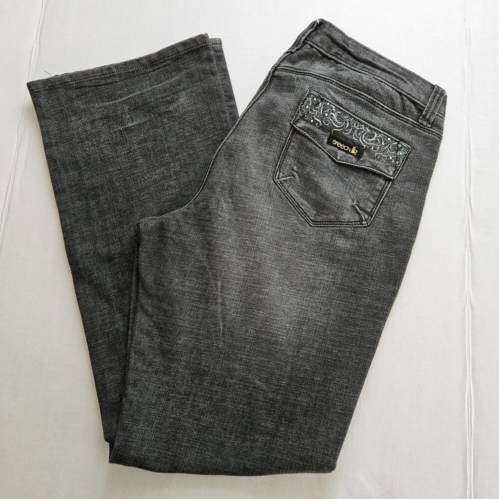 Sasson Ooh La La Bootleg Boogie Jeans Womens 12 Gray Embroidered Pockets